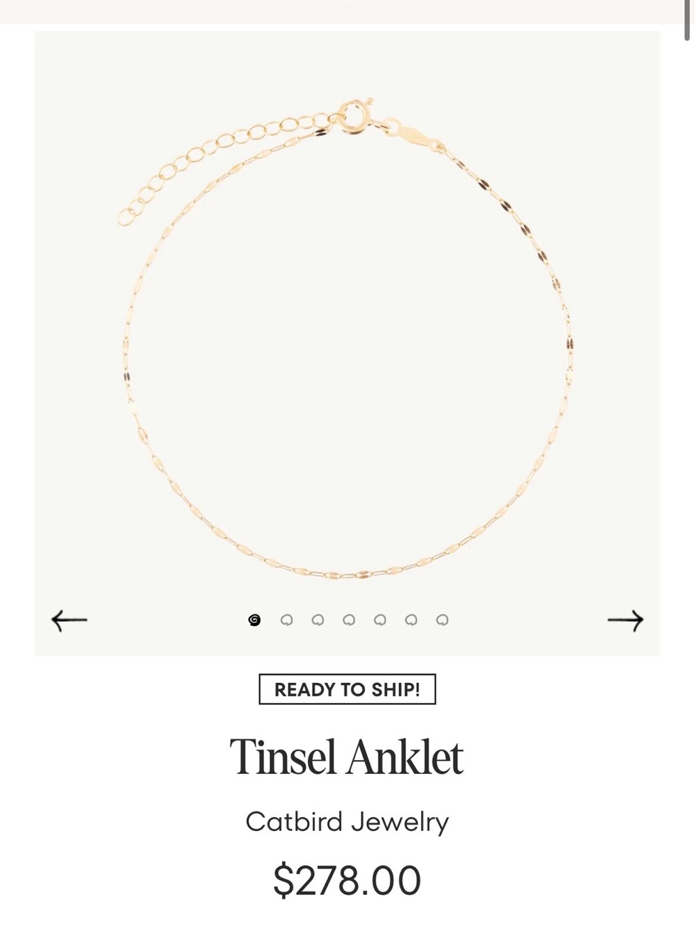 Catbird Gold Tinsel Anklet